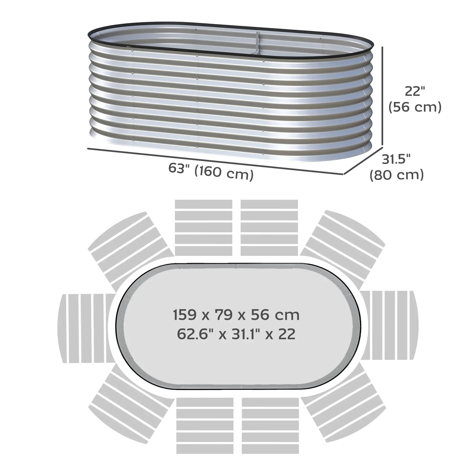 Galvanized Raised Garden Bed, 5 x 2.5 x 2 ft, Oval Planter Box, Silver Galvanized Planter Boxes at Gallery Canada