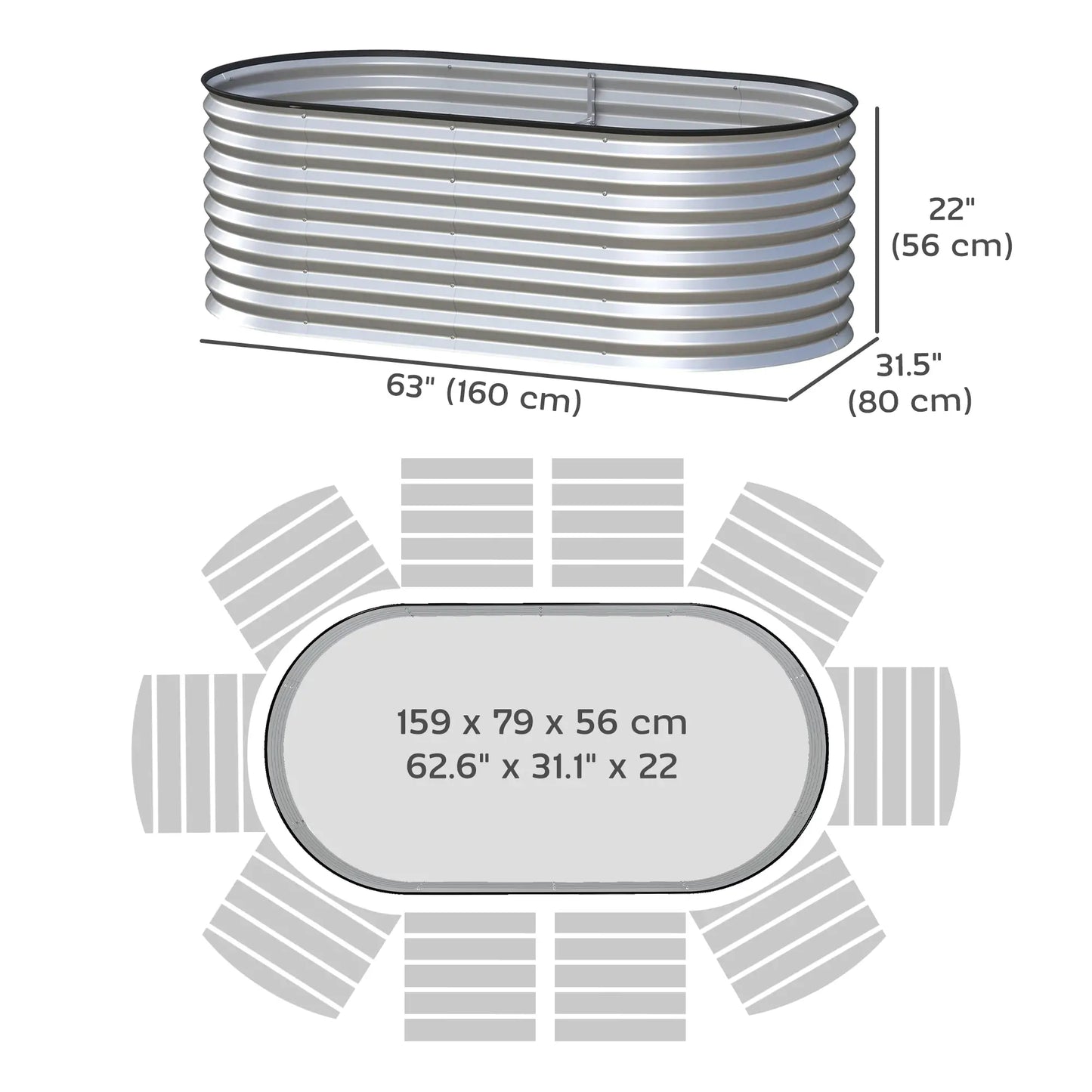Galvanized Raised Garden Bed, 5 x 2.5 x 2 ft, Oval Planter Box, Silver Galvanized Planter Boxes at Gallery Canada