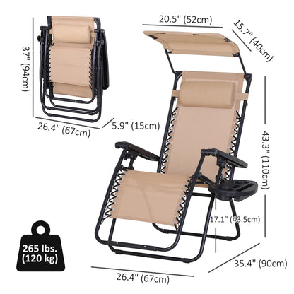 Zero Gravity Reclining Lounger Chair, Canopy Shade, Side Tray, Cupholder, Beige Lounger Chairs at Gallery Canada