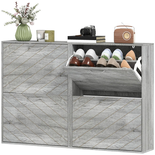 Shoe Storage Cabinet, 4 Flip Drawers, Narrow Slim, 12 Pair Organizer, Grey Shoe Storage Cabinets & Racks Grey at Gallery Canada