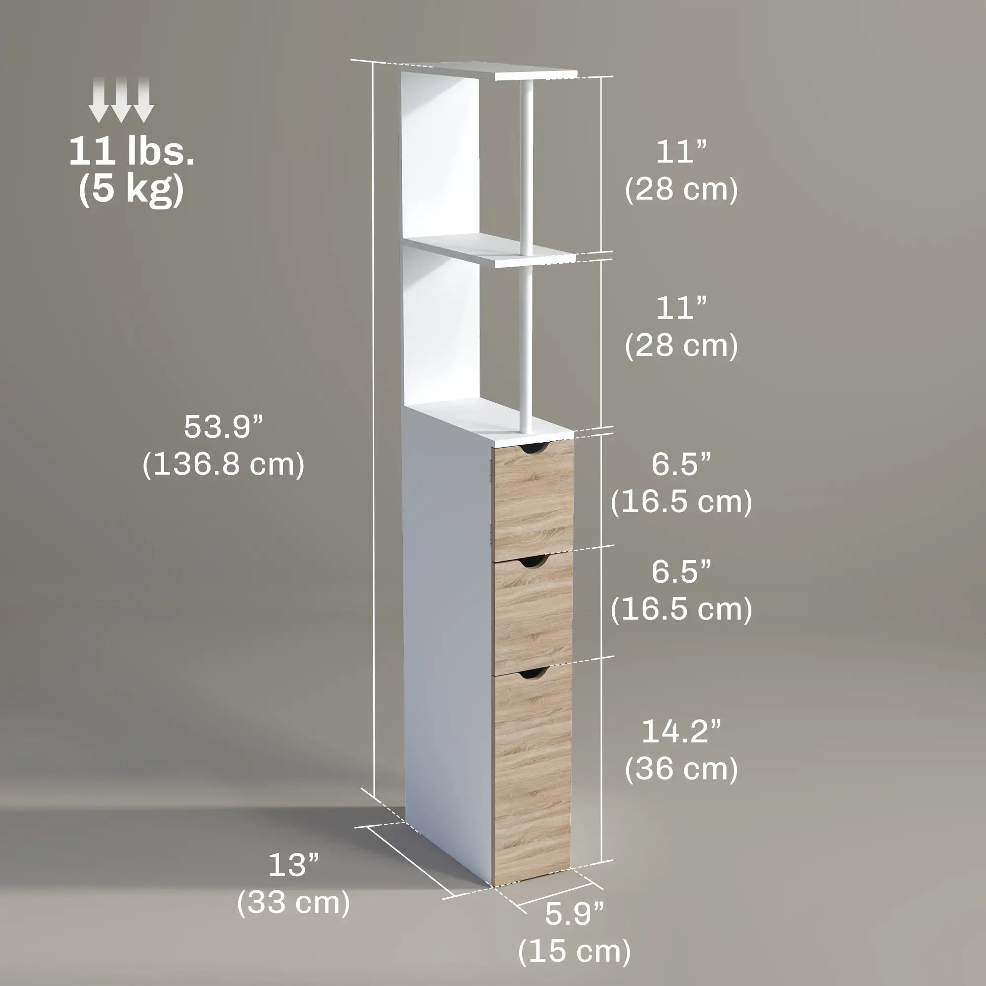 Tall Bathroom Storage Cabinet, Narrow Bathroom Cabinet with Drawers and Open Shelves for Small Spaces, Natural Wood Freestanding Bathroom Cabinets at Gallery Canada
