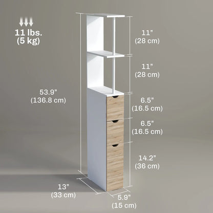 Tall Bathroom Storage Cabinet, Narrow Bathroom Cabinet with Drawers and Open Shelves for Small Spaces, Natural Wood Freestanding Bathroom Cabinets at Gallery Canada