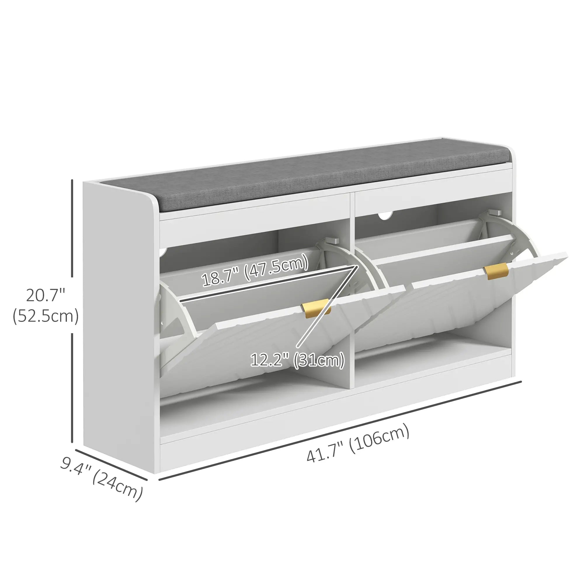 Shoe Storage with Seat, Upholstered Hallway Bench, Shoe Bench with 2 Flip Drawers and 4 Vents for 8 Pairs of Shoes Shoe Storage Cabinets & Racks at Gallery Canada