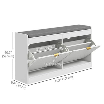 Shoe Storage with Seat, Upholstered Hallway Bench, Shoe Bench with 2 Flip Drawers and 4 Vents for 8 Pairs of Shoes Shoe Storage Cabinets & Racks at Gallery Canada