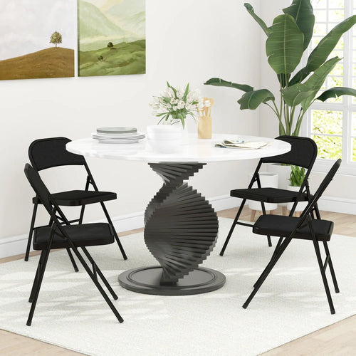 Set of 4 Foldable Metal Chairs, Linen Padded Seat, Open Back, Black