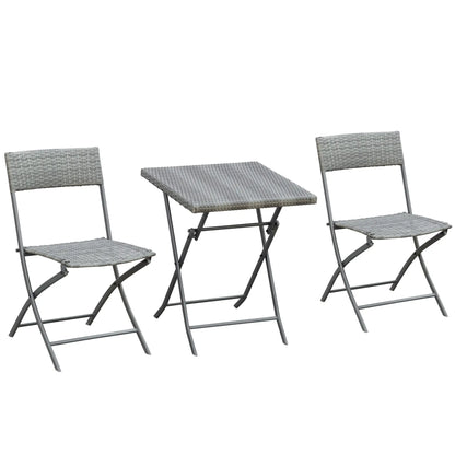 3-Piece Outdoor Folding Rattan Bistro Set, Grey Bistro Sets Grey at Gallery Canada