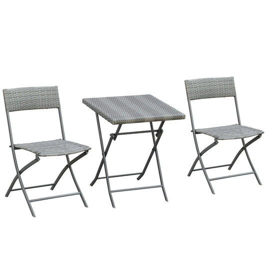 3-Piece Outdoor Folding Rattan Bistro Set, Grey Bistro Sets Grey at Gallery Canada