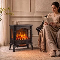 Cheminée électrique 1000W/2000W chauffage sur pied avec thermostat, effet flamme 3D, noir
