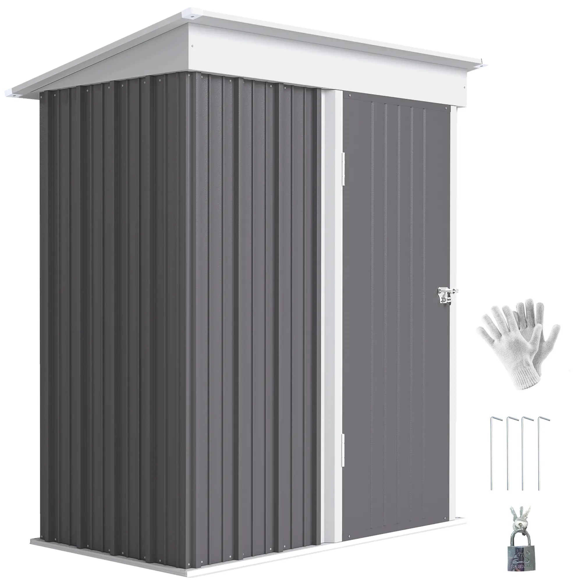 Outdoor Storage Shed, Steel Lean-To, Adjustable Shelf, 5'x3'x6', Grey Sheds Grey at Gallery Canada