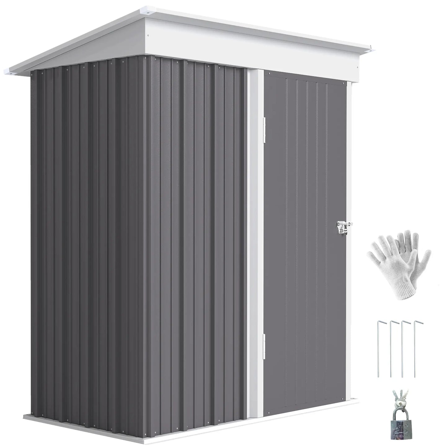 Outdoor Storage Shed, Steel Lean-To, Adjustable Shelf, 5'x3'x6', Grey Sheds Grey at Gallery Canada