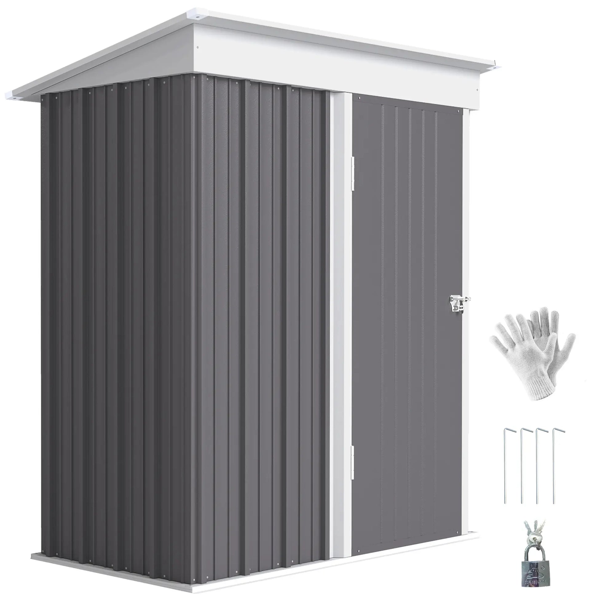 Outdoor Storage Shed, Steel Lean-To, Adjustable Shelf, 5'x3'x6', Grey Sheds Grey at Gallery Canada