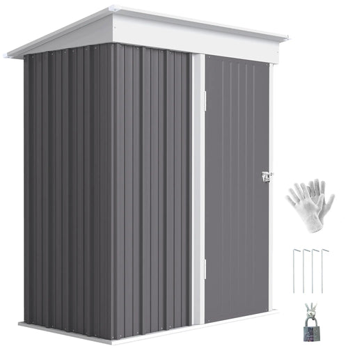 Outdoor Storage Shed, Steel Lean-To, Adjustable Shelf, 5'x3'x6', Grey