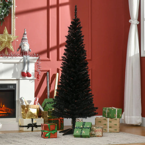 5FT Artificial Pencil Christmas Tree, Realistic Branches, Stable Stand, Black