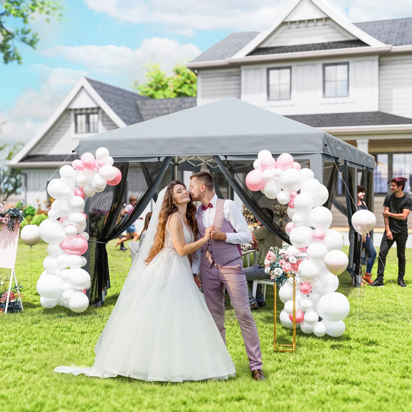 10' x 20' Pop Up Canopy Tent Gazebo, Removable Mesh Sidewall, Carry Bag, Grey Pop Up Canopies at Gallery Canada
