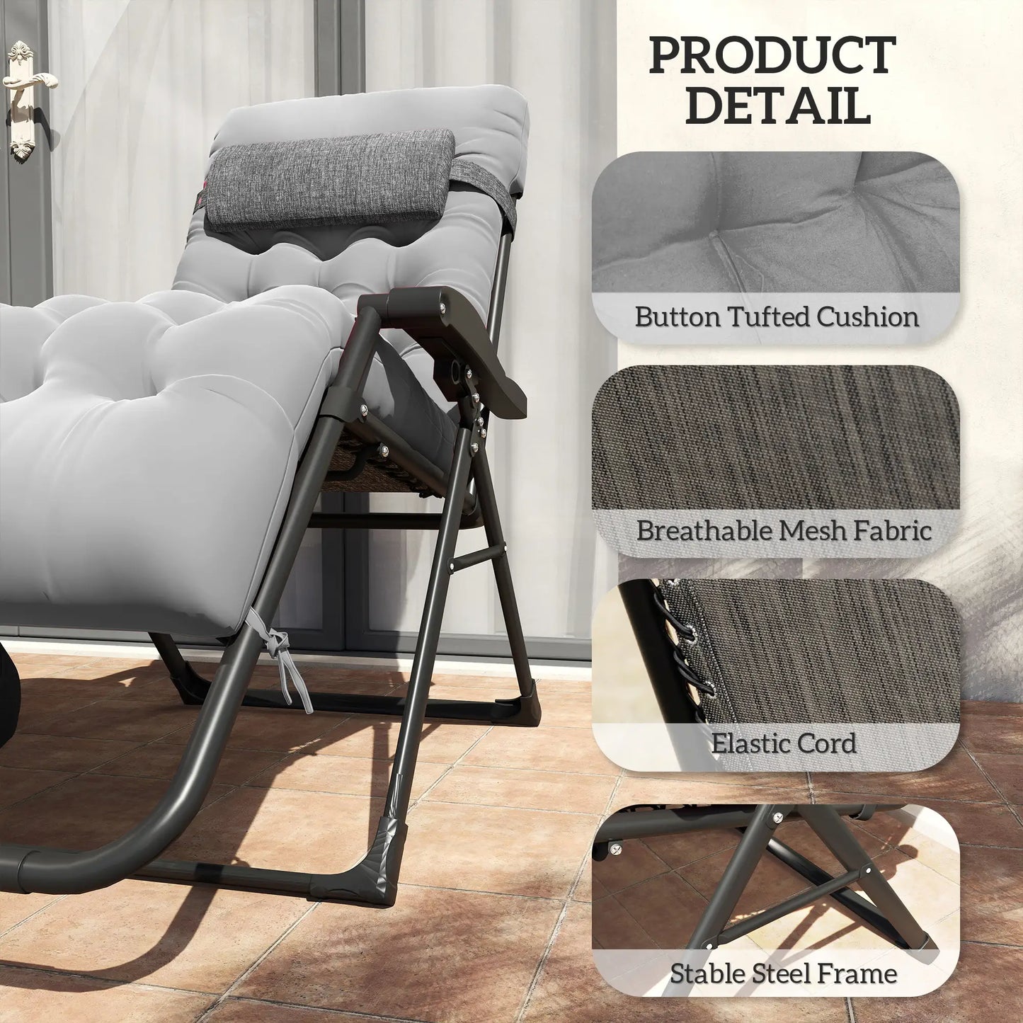 Padded Folding Recliner Chair, Adjustable Backrest, Grey Lounger Chairs at Gallery Canada