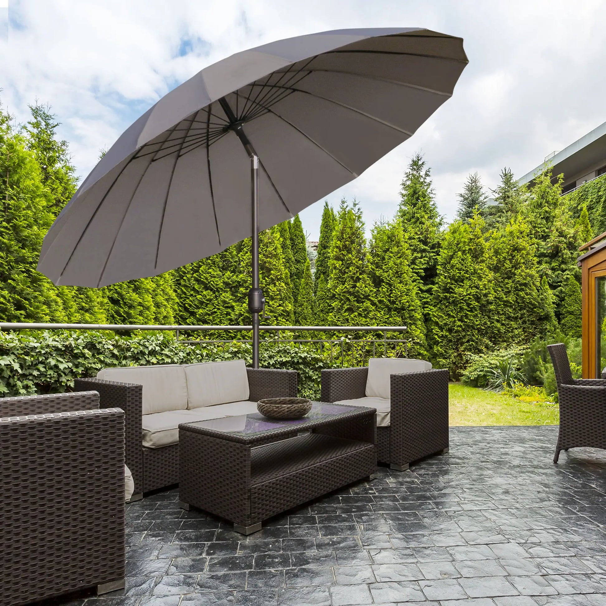 8ft Garden Parasol, Crank & Tilt, Adjustable Sun Shade, Dark Grey Patio Umbrellas at Gallery Canada