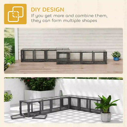 Outdoor Cat Tunnel, Wooden Enclosure, Extendable Pet Run, 3 Doors, Grey