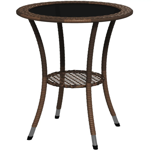 Outdoor Rattan Dining Table, Round Wicker Coffee Table with 2-Tier Shelf, Brown Patio Dinning Tables Brown, Black at Gallery Canada