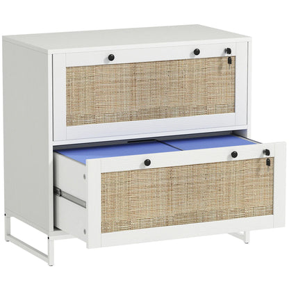 2-Drawer Filing Cabinet with Lock, Rattan, Adjustable Hanging Bar, White Office Cabinets & Cupboards at Gallery Canada