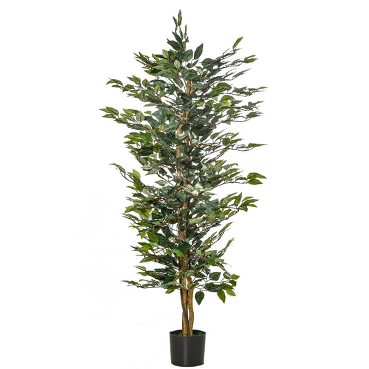 5FT Artificial Ficus Tree, Fake Tree with Leaves, Faux Plant in Nursery Pot for Indoor and Outdoor Decoration - Gallery Canada
