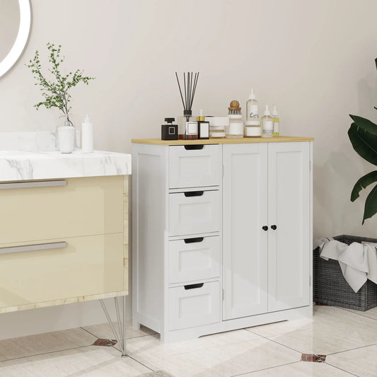 Freestanding Bathroom Floor Cabinet, Adjustable Shelf, 4 Drawers, 2 Doors, White Freestanding Bathroom Cabinets White, Oak at Gallery Canada