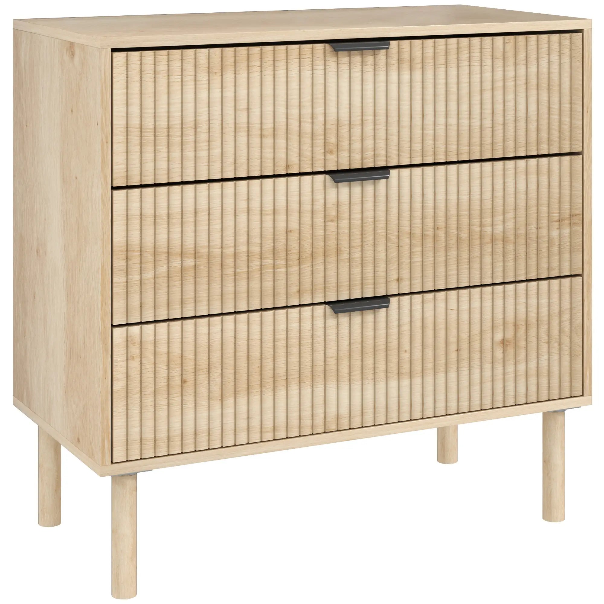 3 Drawer Dresser, Fluted Panels, Solid Wood Legs, Oak Storage Cabinets Oak at Gallery Canada