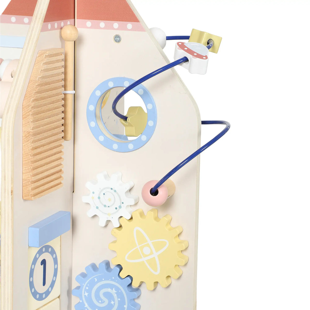 Cube d'activité en bois fusée, trieur de formes et labyrinthe de perles pour tout-petits 24M-6Y
