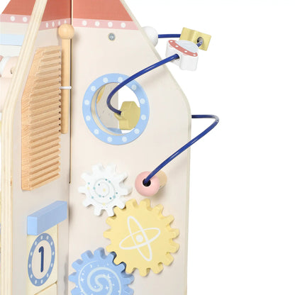 Cube d'activité en bois fusée, trieur de formes et labyrinthe de perles pour tout-petits 24M-6Y