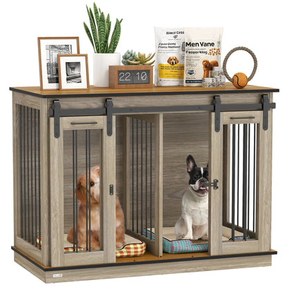 47in Wooden Dog Crate Furniture, Kennel TV Stand, Pet House Side Table, Oak Houses, Kennels & Pens Oak at Gallery Canada