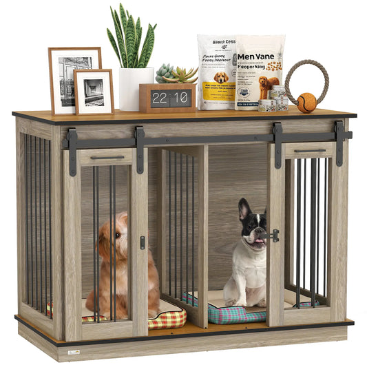 47in Wooden Dog Crate Furniture, Kennel TV Stand, Pet House Side Table, Oak Houses, Kennels & Pens Oak at Gallery Canada