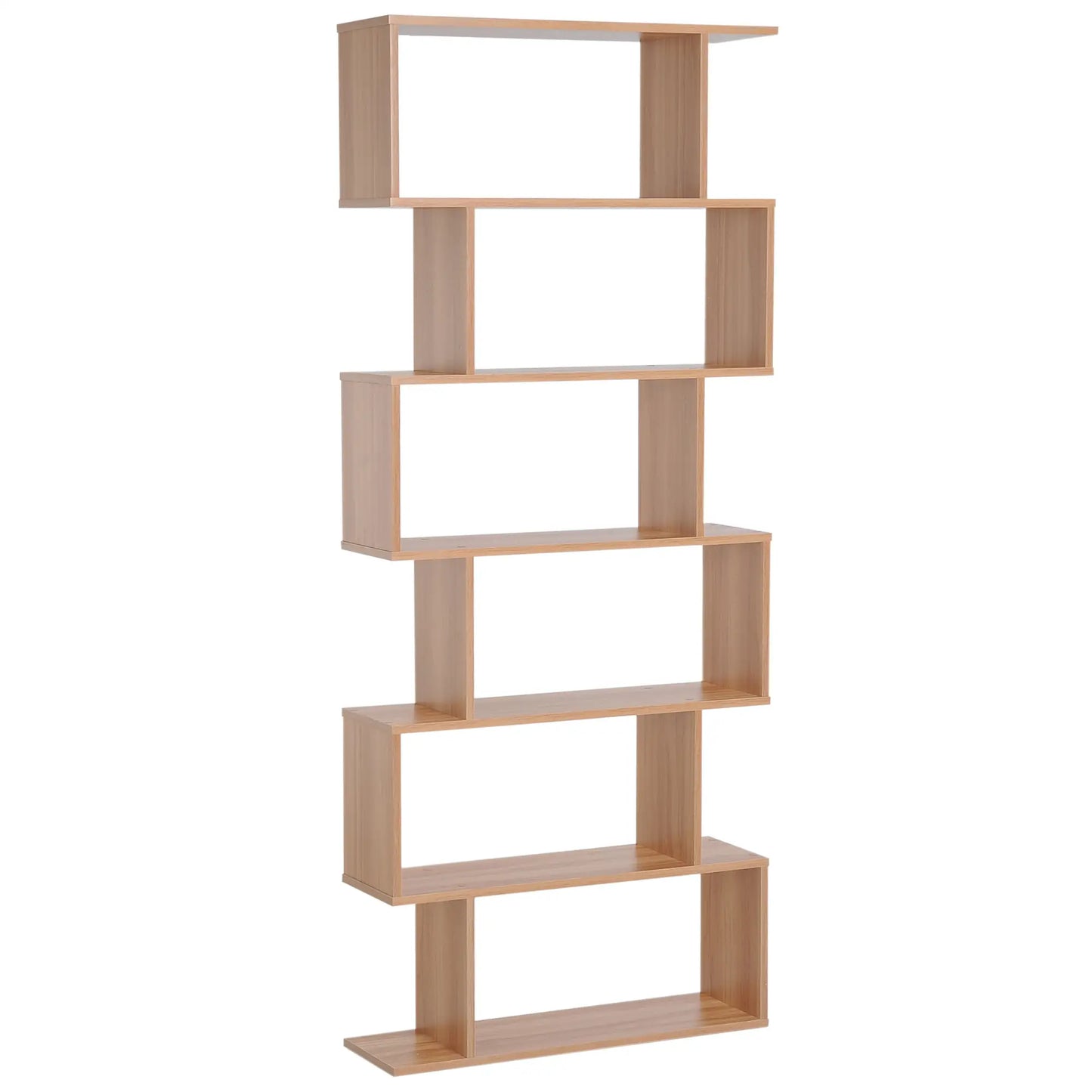 76" 6-Tier Geometric Wooden Bookcase, S Shaped Storage Display, Maple Display Bookshelves at Gallery Canada