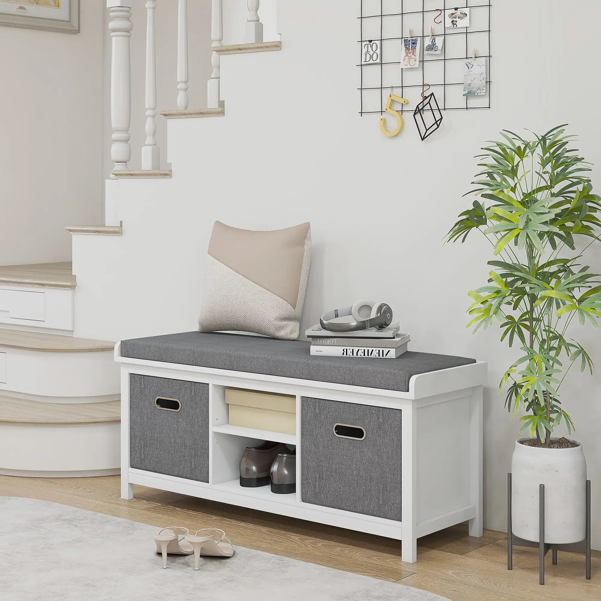 Shoe Storage Bench with Seat, 2 Drawers, Adjustable Shelf, White Shoe Storage Cabinets & Racks at Gallery Canada