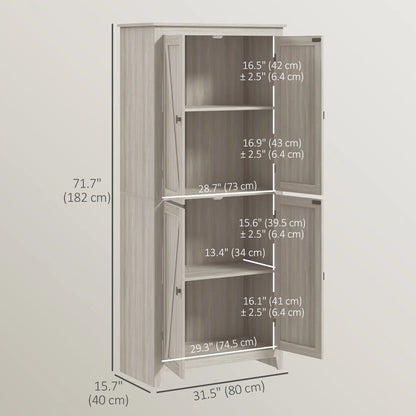 72" Freestanding Storage Cabinet, Kitchen Pantry with Doors, Shelves, Grey Kitchen Pantry Cabinets at Gallery Canada