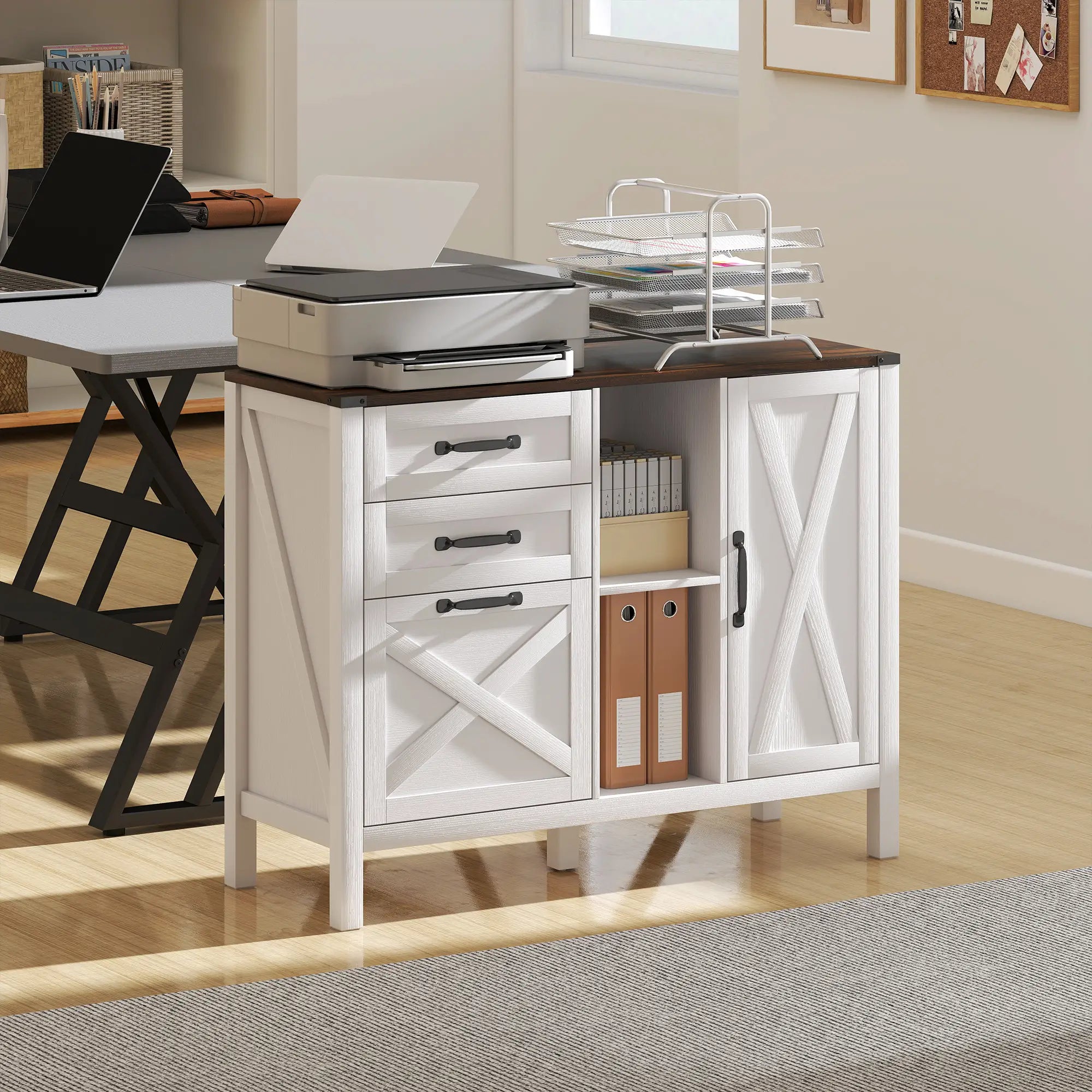 Lateral Filing Cabinet With Drawers, Shelves, Adjustable Hanging Bar, White Office Cabinets & Cupboards at Gallery Canada