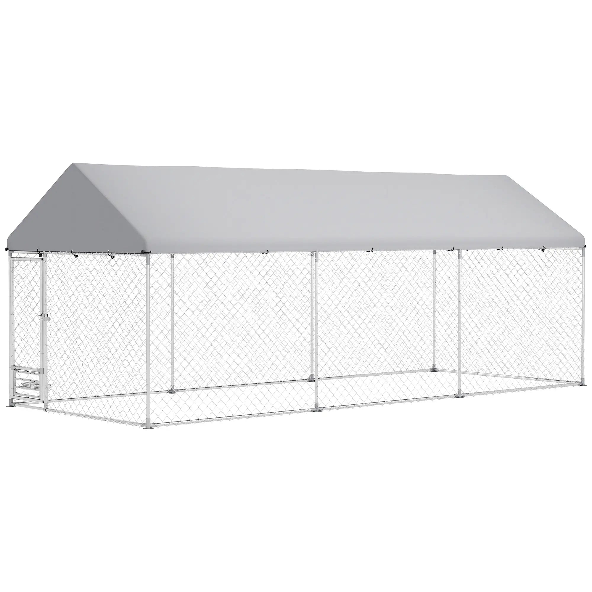 Outdoor Dog Run, Adjustable Bowls, Waterproof Cover, 19.7' x 7.5' x 7.5' Houses, Kennels & Pens Silver at Gallery Canada