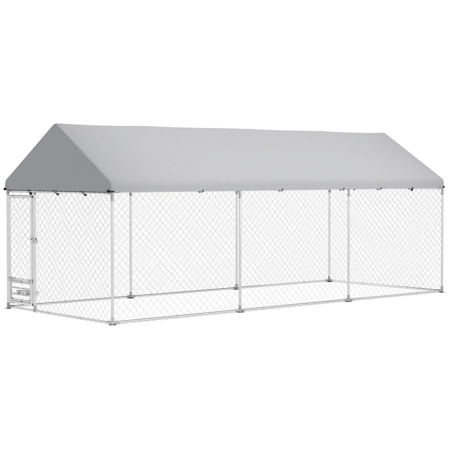 Outdoor Dog Run, Adjustable Bowls, Waterproof Cover, 19.7' x 7.5' x 7.5' Houses, Kennels & Pens Silver at Gallery Canada