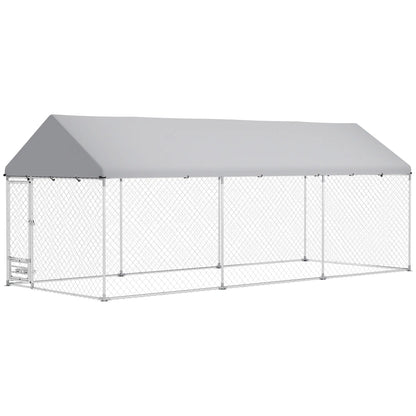 Outdoor Dog Run, Adjustable Bowls, Waterproof Cover, 19.7' x 7.5' x 7.5' Houses, Kennels & Pens Silver at Gallery Canada