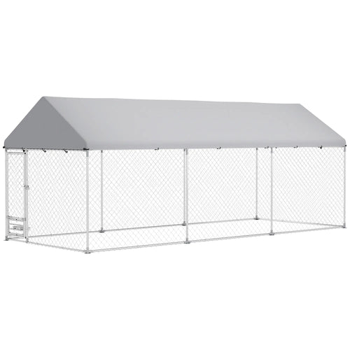 Outdoor Dog Run, Adjustable Bowls, Waterproof Cover, 19.7' x 7.5' x 7.5'