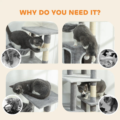 65 Inch Cat Tree, 2 Doors Condos, Plush Perch, Hammock, Grey Cat Towers at Gallery Canada