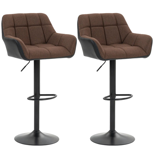 Adjustable Swivel Barstools Set of 2, with Footrest Armrests, Brown Bar Stools Brown, Black at Gallery Canada