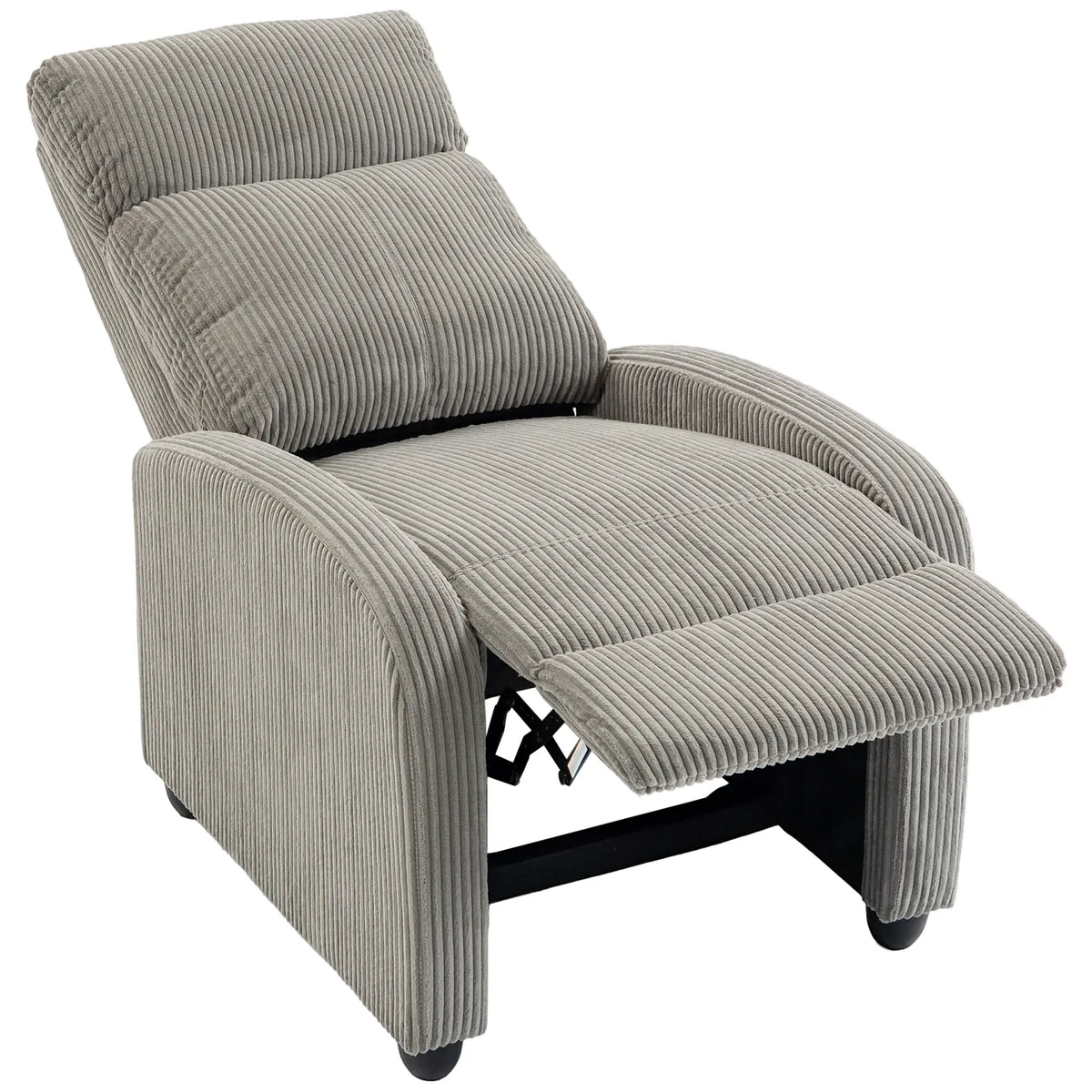 Corduroy Push Back Recliner Chair with Padded Seat, Grey Single Sofas Grey at Gallery Canada