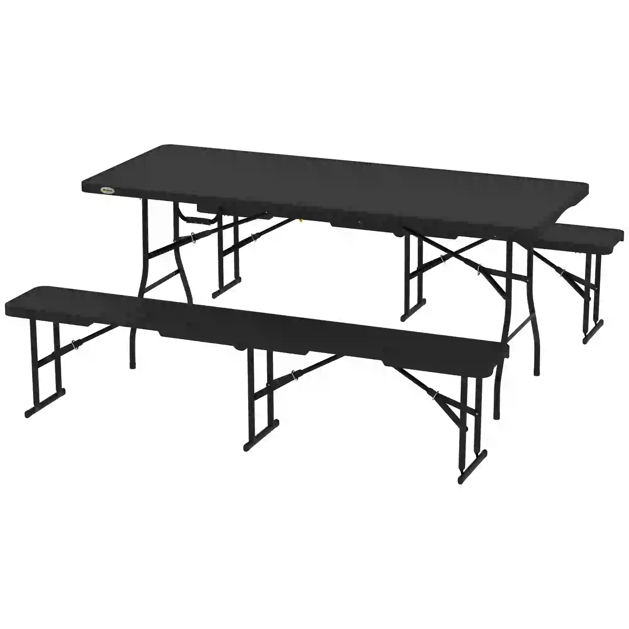 6FT 3PCS Faux Rattan Outdoor Table Bench Set, Folding Picnic Table with 2 Benches, Black Picnic Tables & Camping Chairs Black, Brown at Gallery Canada