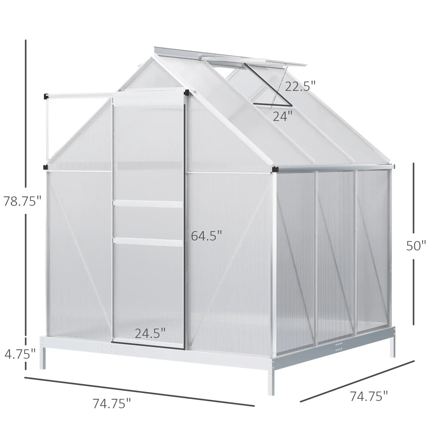 6' x 6' x 6.5' Polycarbonate Greenhouse, Walk-In, Adjustable Roof Vent, Galvanized Base, Sliding Door, Clear Walk In Greenhouses at Gallery Canada