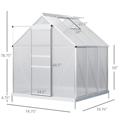6' x 6' x 6.5' Polycarbonate Greenhouse, Walk-In, Adjustable Roof Vent, Galvanized Base, Sliding Door, Clear Walk In Greenhouses at Gallery Canada