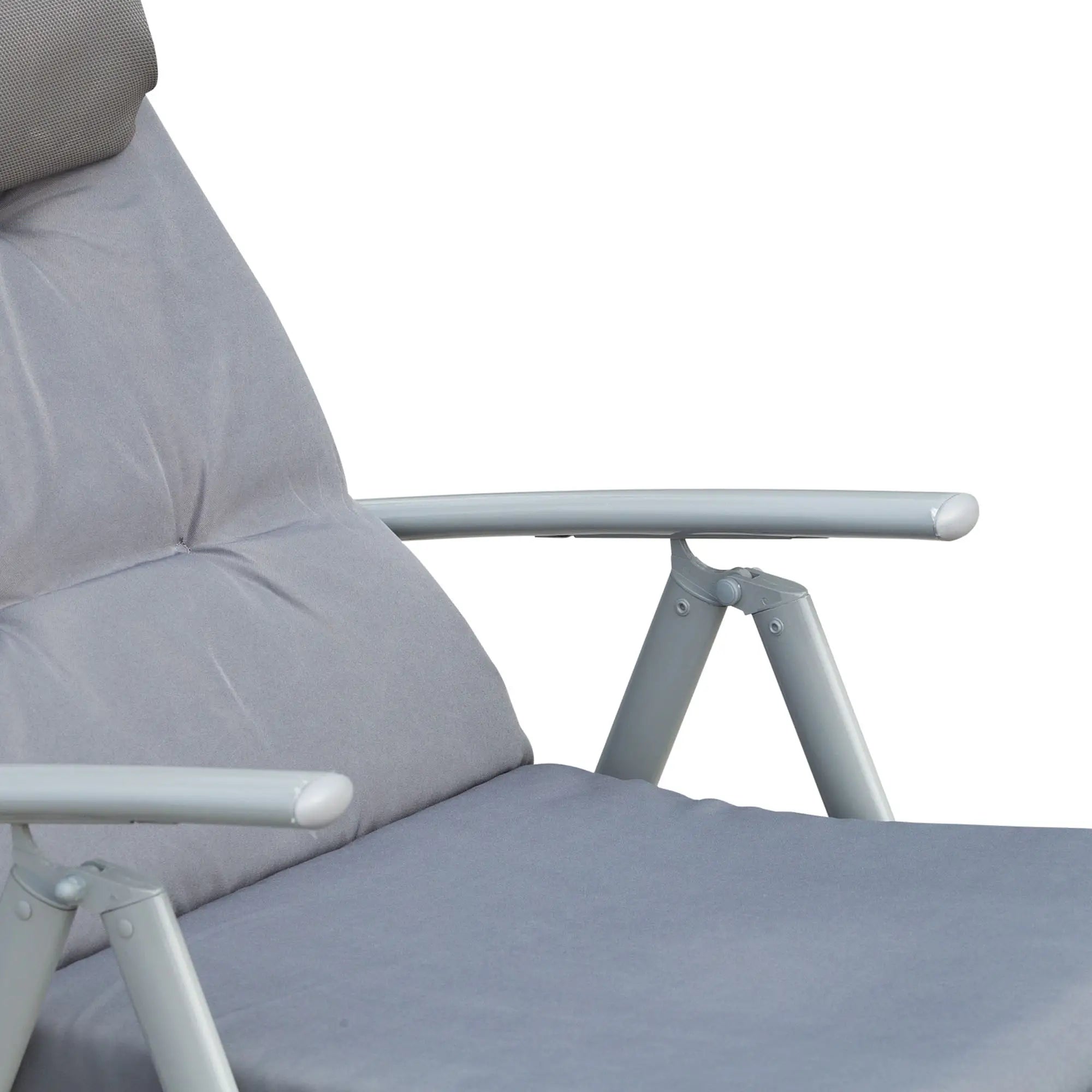 Outdoor Folding Chaise Lounge, Adjustable Backrest, Cushion, Headrest, Grey Lounger Chairs at Gallery Canada