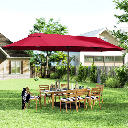 15' Outdoor Patio Umbrella, Twin Canopy Sunshade, Lift Crank, Wine Red Sun Umbrellas at Gallery Canada
