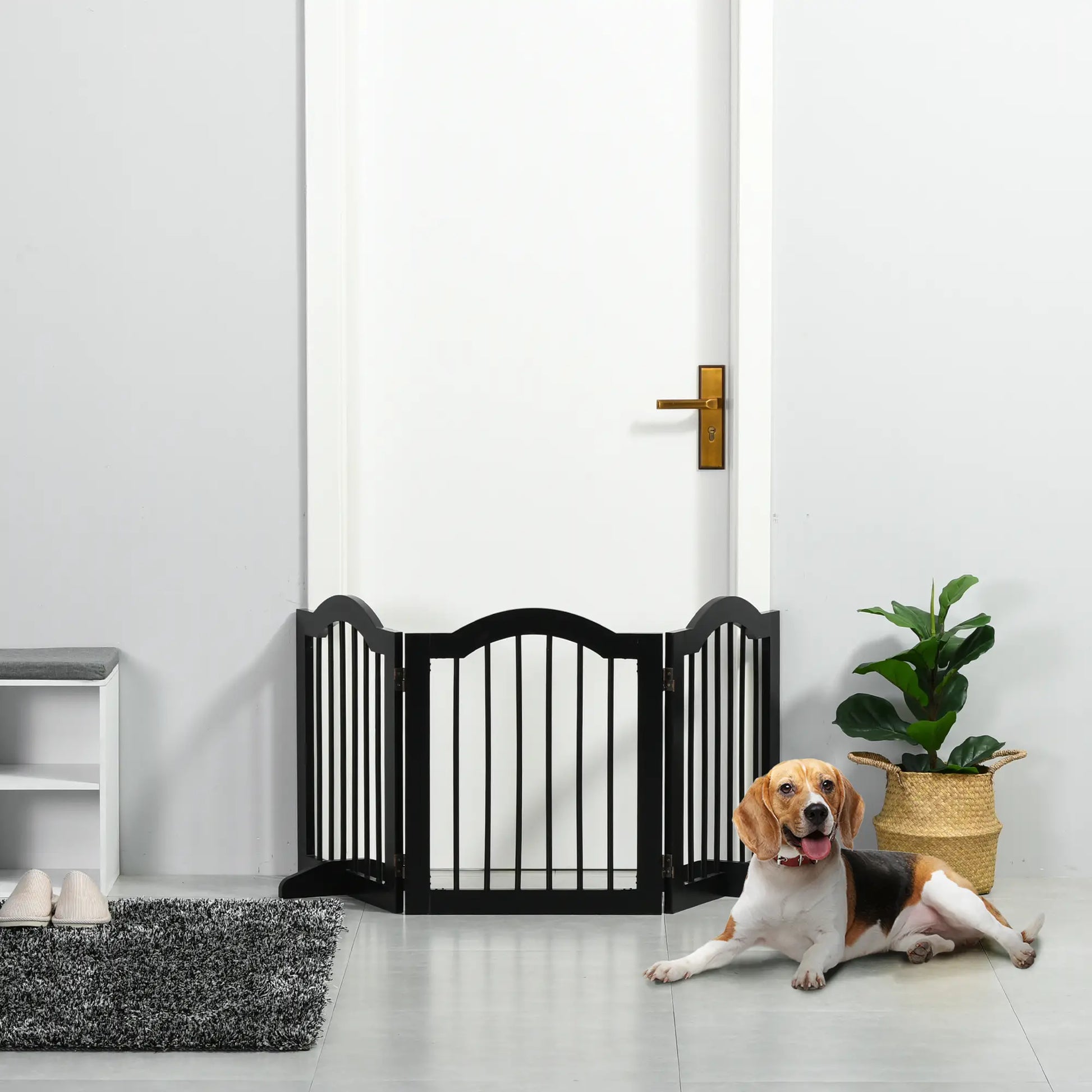24"H Foldable Dog Gate, 3 Panels, Freestanding Pet Barrier, Black Houses, Kennels & Pens at Gallery Canada