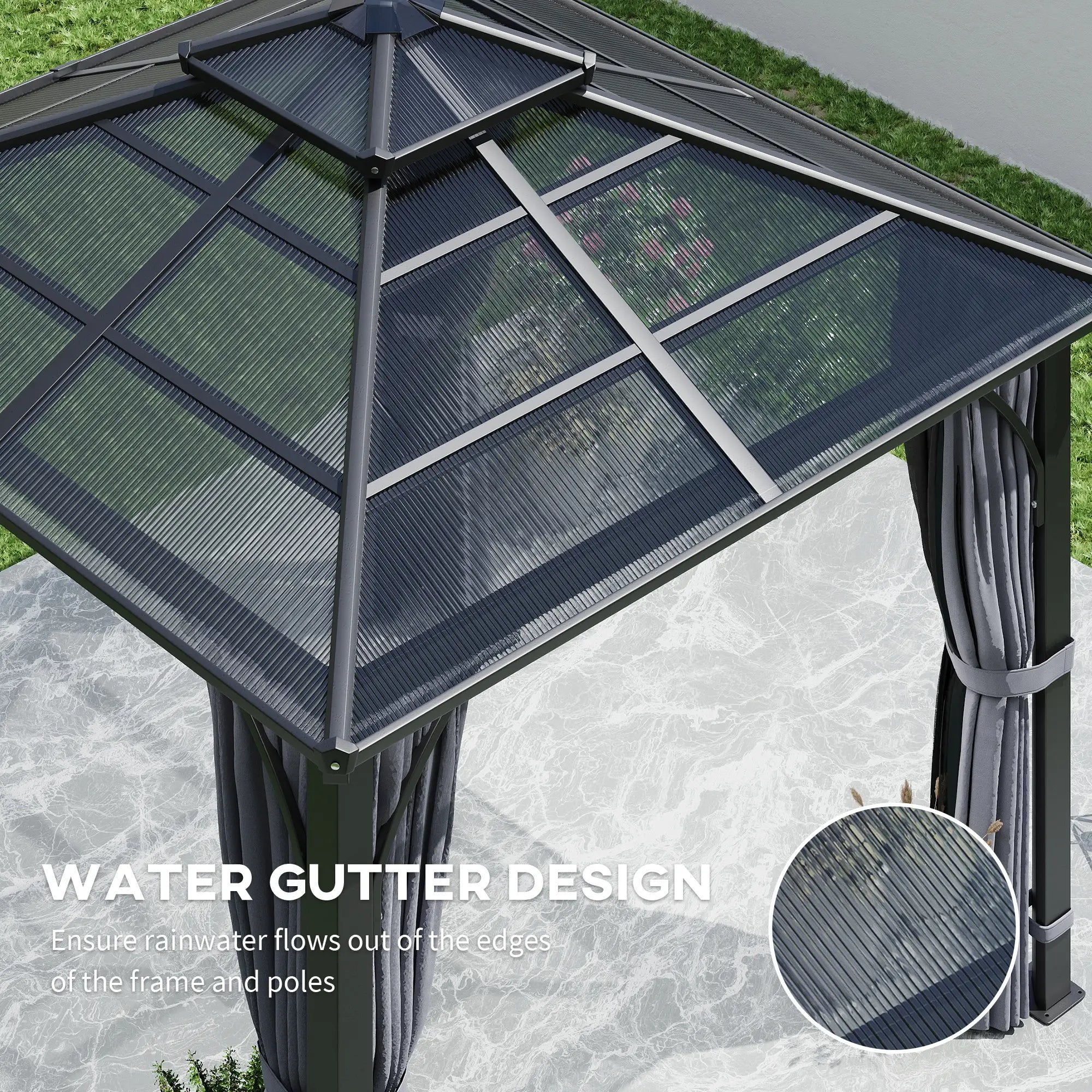10' x 10' Hardtop Gazebo, 7mm Double Polycarbonate Roof, Netting, Curtains Gazebos at Gallery Canada