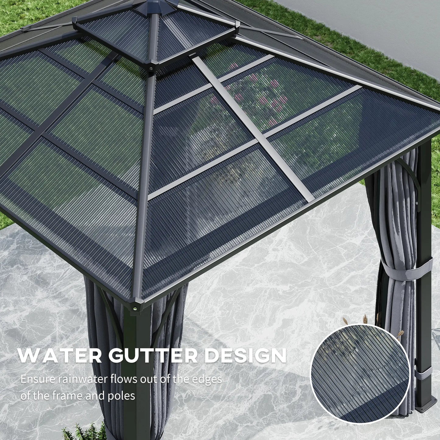 10' x 10' Hardtop Gazebo, 7mm Double Polycarbonate Roof, Netting, Curtains Gazebos at Gallery Canada