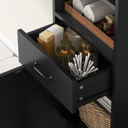 Modern Bathroom Cabinet, Narrow Vanity with Shelf and Drawer, Black Freestanding Bathroom Cabinets at Gallery Canada